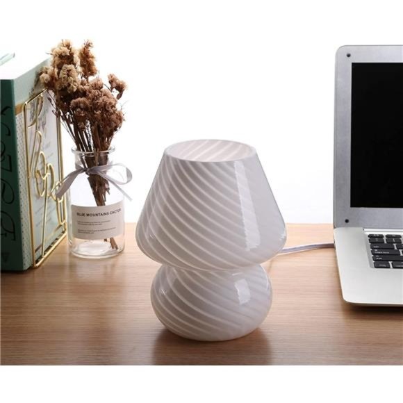 Mushroom Lamp,Glass Table Bedside Lamps Translucent Murano Vintage Style Striped - Picture 4 of 5